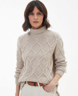 Beige Women Barbour Burne Knitted Sweatshirt | US-2401GKZIM