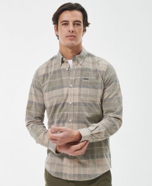 Beige / Green Men Barbour Blair Tailored Shirts | US-5043MYFBZ