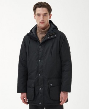 Black Men Barbour Hooded Beaufort Waxed Jacket | US-0359BMQUD