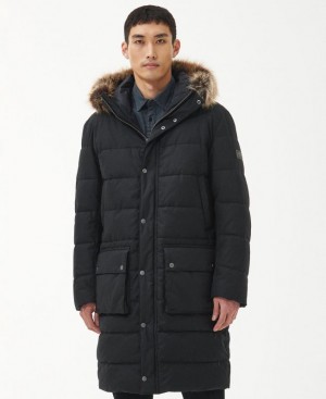 Black Men Barbour International Dowanside Wax Parka Jacket | US-2159RJVPC