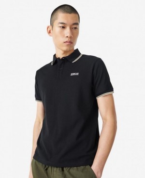 Black Men Barbour International Rider Tipped Polo Shirt | US-1723ZYAHT