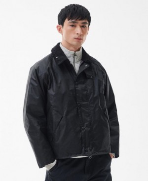 Black Men Barbour Transport Waxed Jacket | US-8649PVUNA