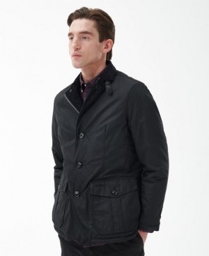 Black Men Barbour Winter Lutz Waxed Jacket | US-7586WQAHY