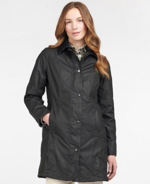 Black Women Barbour Belsay Waxed Jacket | US-2897QTHMU