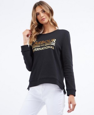 Black Women Barbour International Originals Crew Sweatshirt | US-5027EJVWX