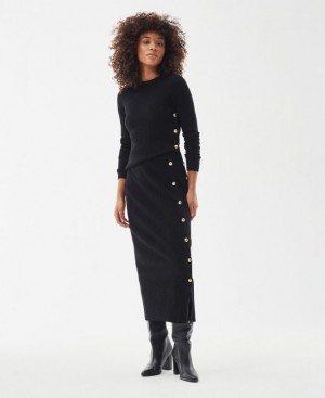 Black Women Barbour International Velocete Knitted Midi Skirt | US-1027DALFO