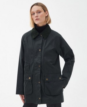 Black Women Barbour Tain Waxed Jacket | US-1903RDMWZ