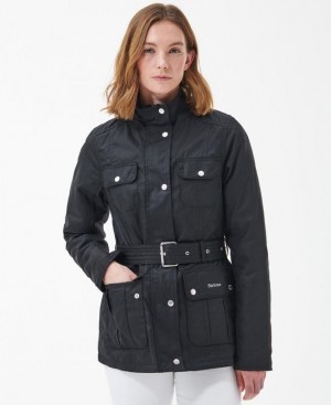 Black Women Barbour Winter Belted Utility Waxed Jacket | US-5913NEDUJ