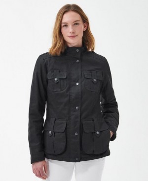 Black Women Barbour Winter Defence Waxed Jacket | US-9143HXLMS