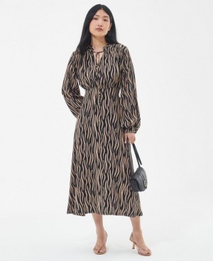 Black / Brown Women Barbour Holkham Midi Dress | US-5209KUQXI