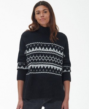 Black / White Women Barbour Pine Knitted Sweater | US-8269OASDE