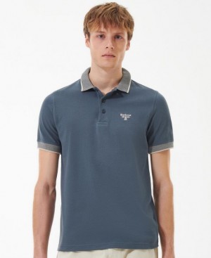 Blue Men Barbour Beacon Moorland Polo Shirt | US-5863ONRQH