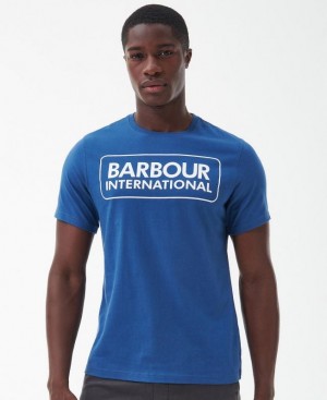 Blue Men Barbour International Essential Large Logo T-Shirts | US-3045FCNVJ