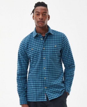 Blue / Green Men Barbour Convoy Tailored Shirts | US-3624MCTWF