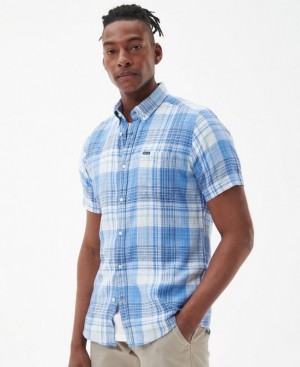 Blue / White Men Barbour Ellerburn Tailored Shirts | US-5706MJXSL