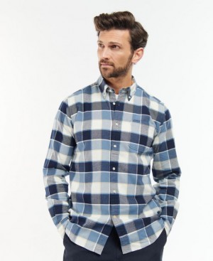 Blue / White / Grey Men Barbour Valley Tailored Shirts | US-1980OMKLW