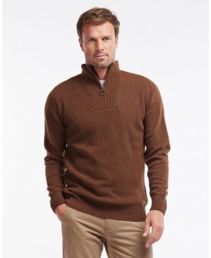 Brown Men Barbour Nelson Essential Half Zip Sweater | US-9157UBVQK