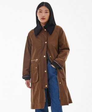 Brown Women Barbour Townfield Waxed Jacket | US-1479VZXEI