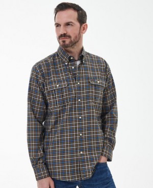 Brown / Blue / White Men Barbour Foss Regular Shirts | US-8037VZUPN