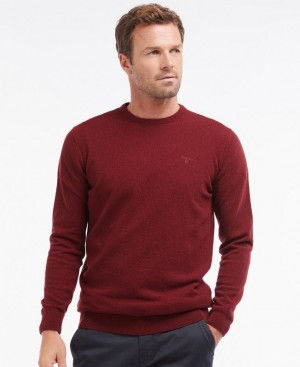 Burgundy Men Barbour Essential Lambswool Crew Neck Sweatshirt | US-7068ZKOIM