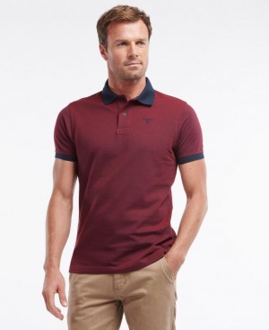 Burgundy Men Barbour Sports Mix Polo Shirt | US-0574TEUWH