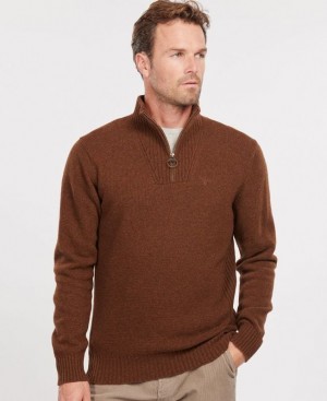 Chocolate Men Barbour Essential Lambswool Half Zip Sweater | US-6895HUXPK