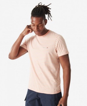 Coral / White Men Barbour Bilting Stripe T-Shirts | US-9732ROZJX