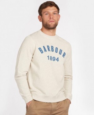 Cream Men Barbour John Crew Neck Sweatshirt | US-0829MFIDV