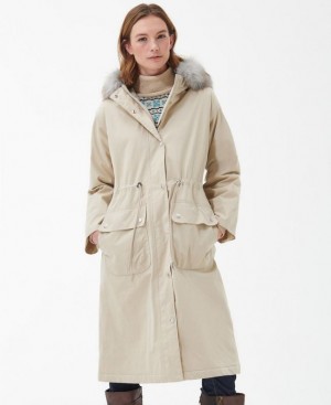 Cream Women Barbour Deer Waterproof Jacket | US-7832WAXES