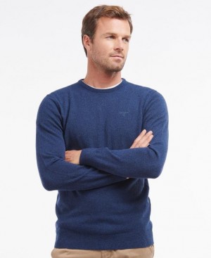 Dark Blue Men Barbour Essential Lambswool Crew Neck Sweatshirt | US-9503HGBSJ