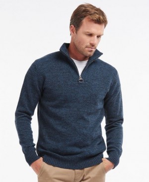 Dark Blue Men Barbour Essential Lambswool Half Zip Sweater | US-6708KBTLR