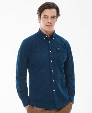 Dark Blue Men Barbour Geston Tailored Shirts | US-7495ASMNR