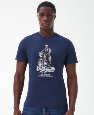 Dark Blue Men Barbour International Albie T-Shirts | US-9810JOFBD