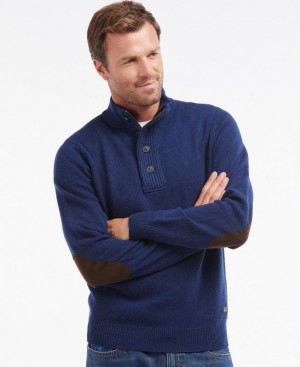 Dark Blue Men Barbour Patch Half Zip Sweater | US-4589PAJCV