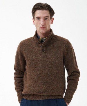 Dark Brown Men Barbour Calder Half Zip Sweater | US-4517GOQBD