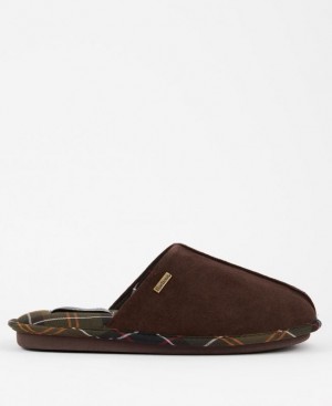 Dark Brown Men Barbour Foley Slippers | US-9642OITJY