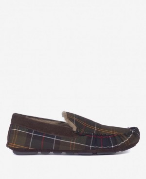 Dark Brown Men Barbour Monty Slippers | US-2085ZVFJW