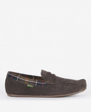 Dark Brown Men Barbour Porterfield Slippers | US-4805VRFHS