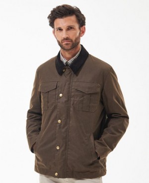 Dark Brown Men Barbour Spen Waxed Jacket | US-3587FSCUG