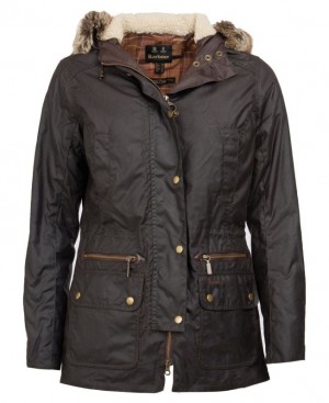 Dark Brown Women Barbour Kelsall Cotton Parka Waxed Jacket | US-8239IYDSG