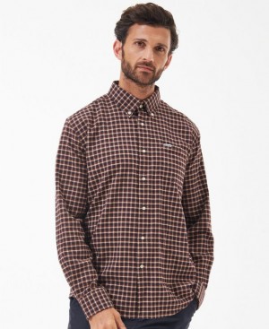 Dark Brown / Navy Men Barbour Tanlaw Regular Shirts | US-7350PBRJL