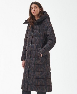 Dark Brown / Navy Women Barbour Printed Holkham Quilted Jacket | US-2301JRYCI