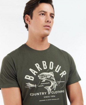 Dark Green Men Barbour Country Clothing T-Shirts | US-7094EXGKJ