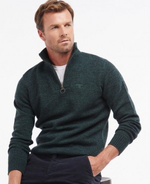 Dark Green Men Barbour Essential Lambswool Half Zip Sweater | US-1598HYXKQ