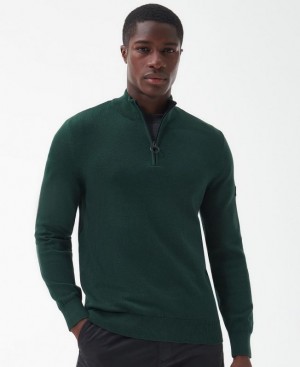 Dark Green Men Barbour International Cotton Half Zip Sweater | US-2741GCOLX