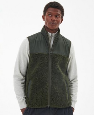 Dark Green Men Barbour Newlan Fleece Vest | US-8350YLOQF