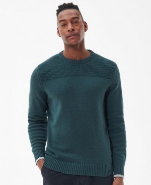 Dark Green Men Barbour Scull Crew-Neck Sweatshirt | US-4573CJQZL