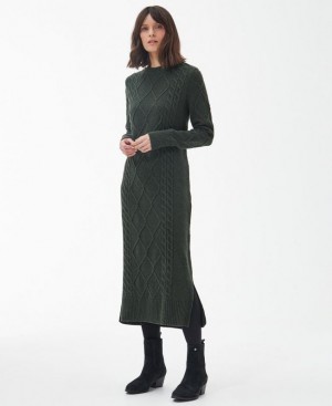 Dark Green Women Barbour Burne Dress | US-8429TXLJH