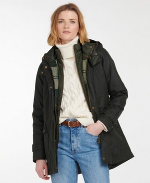 Dark Green Women Barbour Cannich Waxed Jacket | US-8372FQWXD