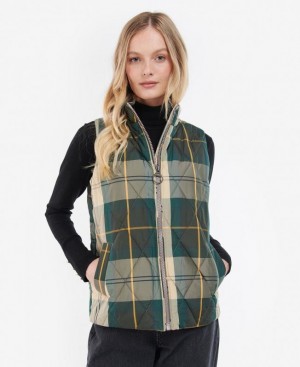 Dark Green / Cream Women Barbour Corry Liner Vest | US-3081YLSXJ